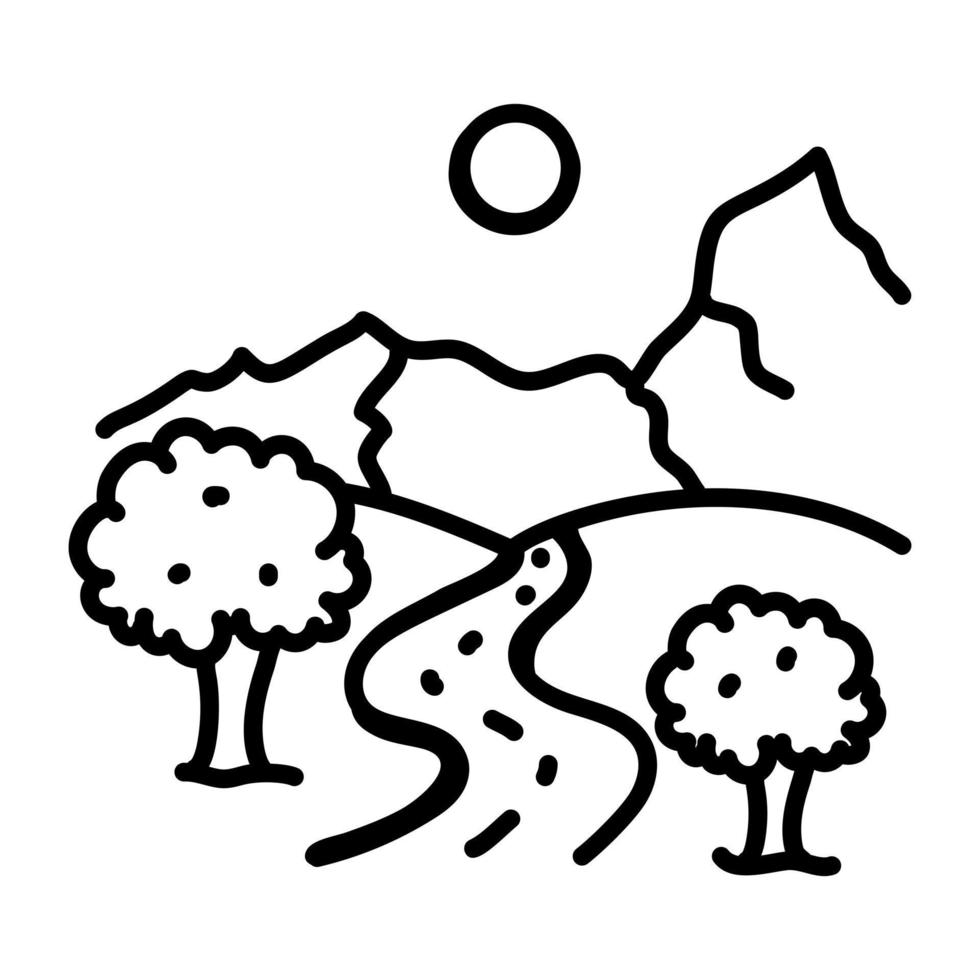 een heuvels landschap doodle pictogram downloaden vector