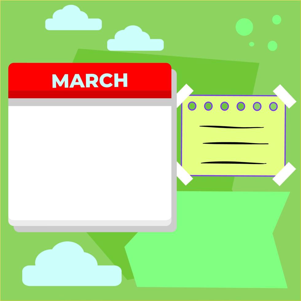 maart enkele kalendersjabloon en lege plaknotities. sjablonen die geschikt zijn voor sociale media-inhoud. vector