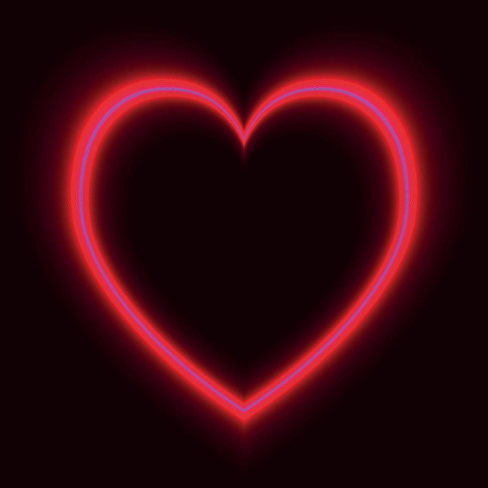 neon rode harten op zwarte achtergrond vector
