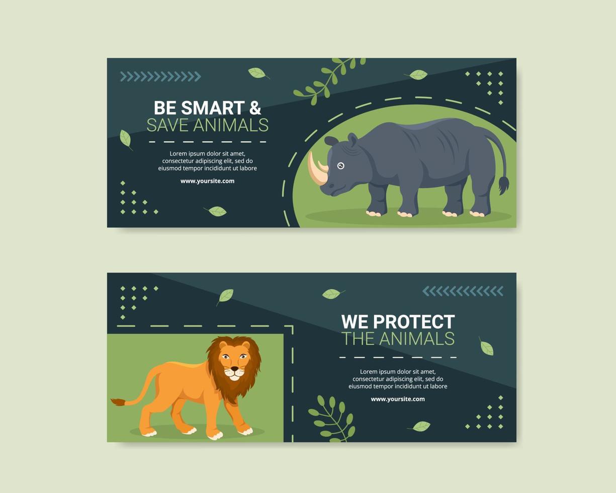 wildpark dieren sociale media horizontale banner sjabloon platte cartoon achtergrond vectorillustratie vector