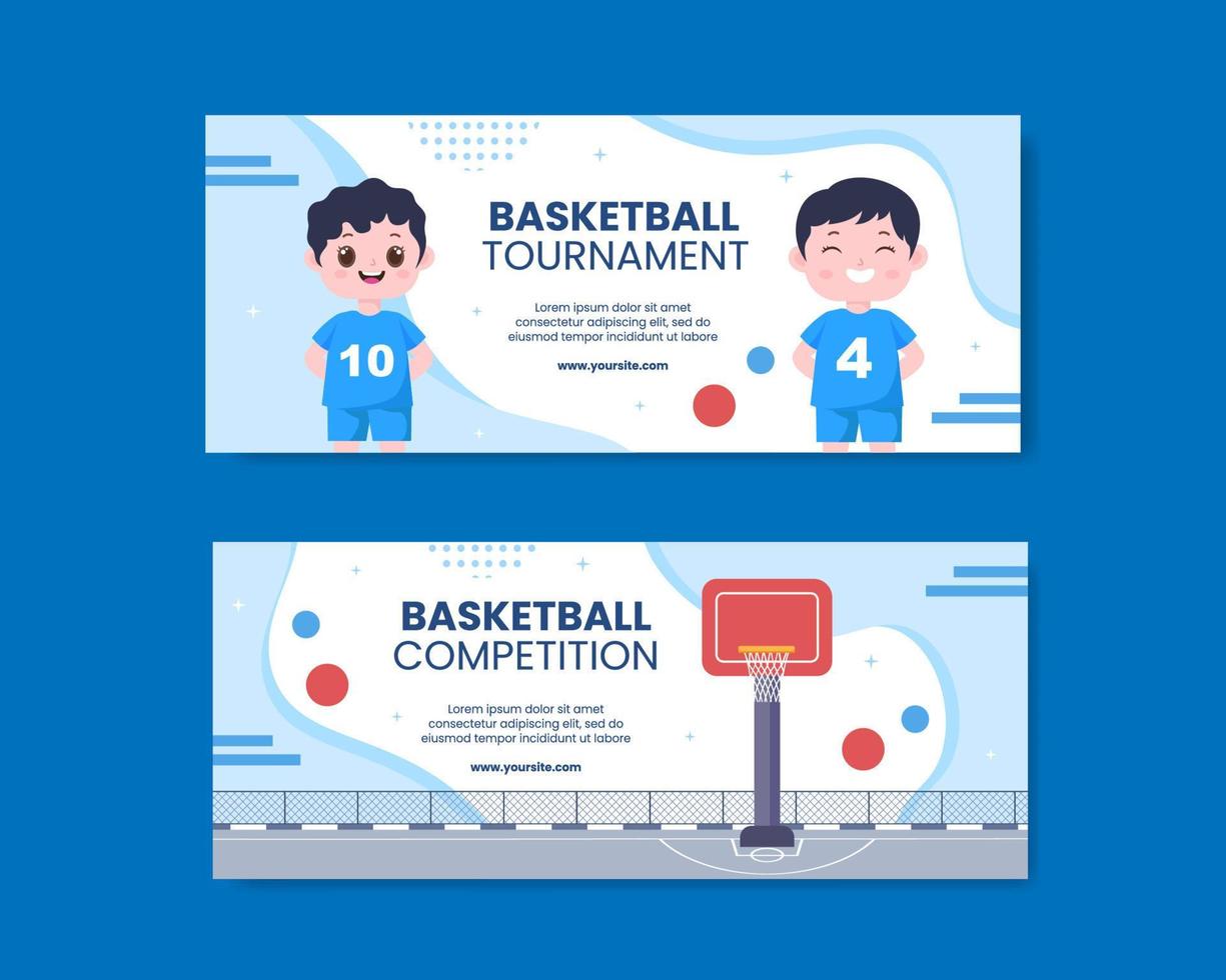 basketbal sport toernooi sociale media horizontale banner sjabloon cartoon achtergrond vectorillustratie vector