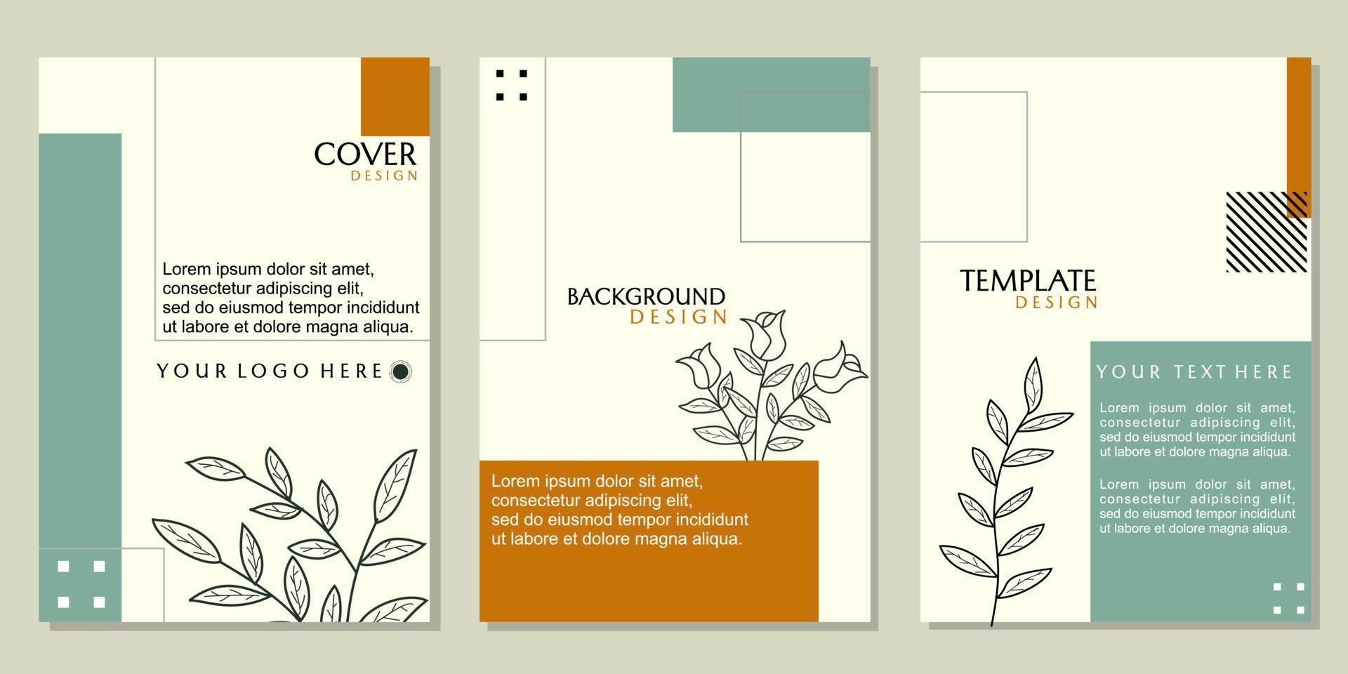 moderne en natuurlijke voorbladsjabloon met handgetekende bladelementen. abstract achtergrondontwerp voor presentaties, catalogi, brochures vector