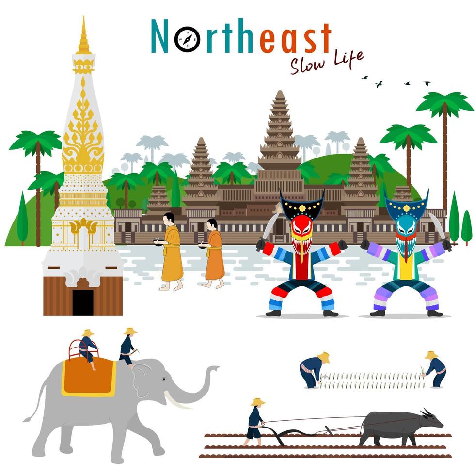welkom in thailand en voogd reus, thailand reisconcept. het gouden grote paleis om in platte stijl in Thailand te bezoeken vector