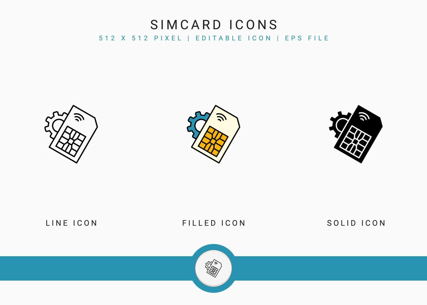 simkaart pictogrammen instellen vectorillustratie met solide pictogram lijnstijl. telefoon nano-chipconcept. bewerkbaar lijnpictogram op geïsoleerde achtergrond voor webdesign, gebruikersinterface en mobiele applicatie vector