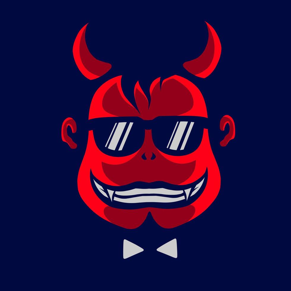 duivel demon man grappig gezicht logo. kleurrijk ontwerp met donkere achtergrond. abstracte vectorillustratie. geïsoleerde achtergrond voor t-shirt, poster, kleding, merch, kleding, badgeontwerp vector