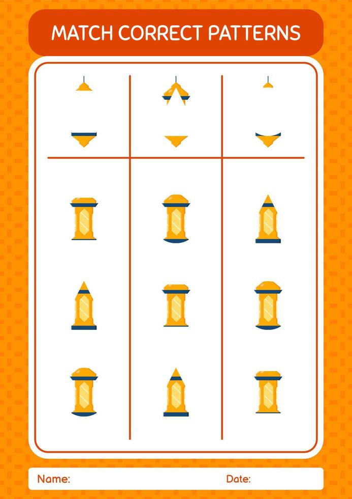 match patroonspel met arabische lantaarn. werkblad voor kleuters, activiteitenblad voor kinderen vector