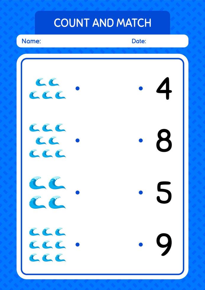 tel en match spel met golven. werkblad voor kleuters, activiteitenblad voor kinderen vector