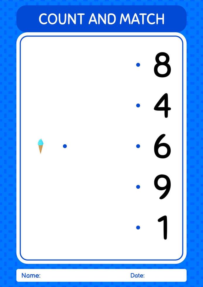 tel en match spel met ijs. werkblad voor kleuters, activiteitenblad voor kinderen vector