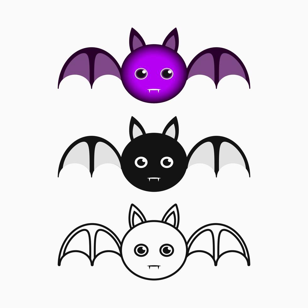schattig vleermuis icoon. tekenfilm, kleur, silhouet en lijnstijl. geschikt voor logo, icoon, mascotte, symbool of teken vector