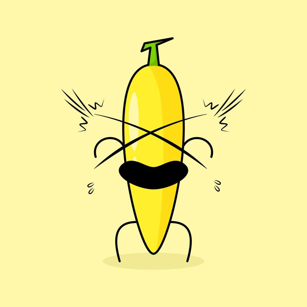 schattig bananenkarakter met geschokte uitdrukking en open mond. groen en geel. geschikt voor emoticon, logo, mascotte en icoon vector