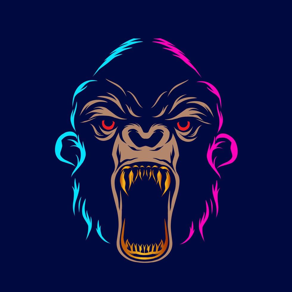 gorilla aap vector silhouet lijn popart potrait kleurrijke embleemontwerp met donkere achtergrond. abstracte vectorillustratie. geïsoleerde zwarte achtergrond voor t-shirt, poster, kleding.