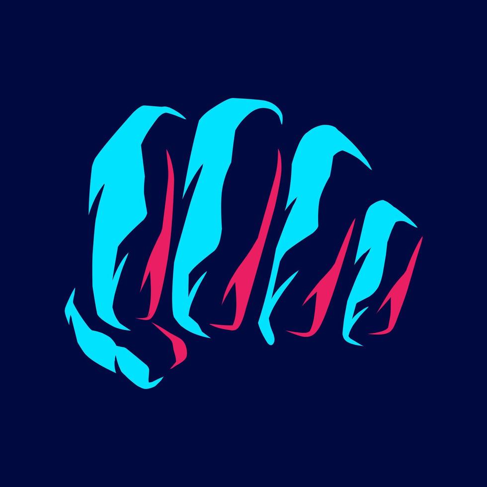 vuist neon lijn kunst potrait logo kleurrijk ontwerp met donkere achtergrond. abstracte vectorillustratie. geïsoleerde zwarte achtergrond voor t-shirt, poster, kleding, merch, kleding, badgeontwerp vector