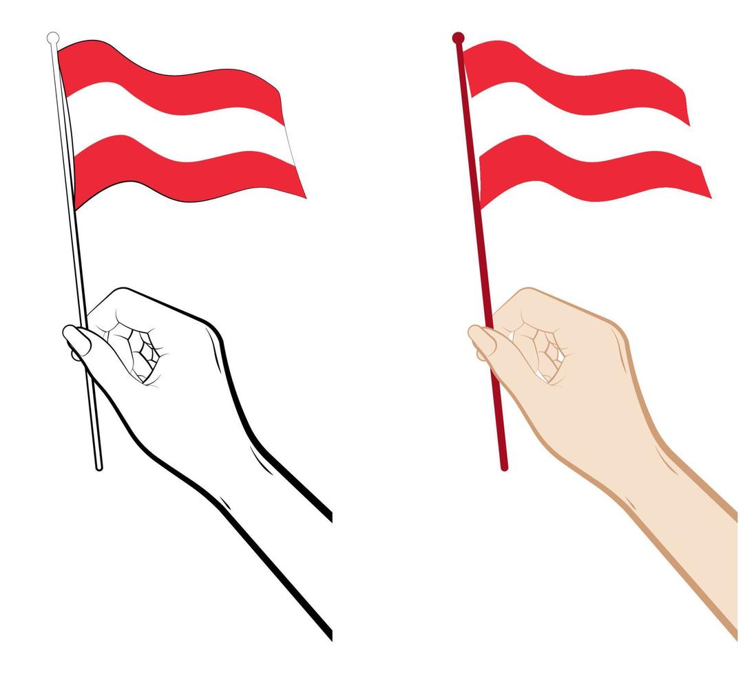 vrouwelijke hand houdt zachtjes de kleine vlag van oostenrijk vast met haar vingers. vakantie ontwerpelement. vector op een witte achtergrond