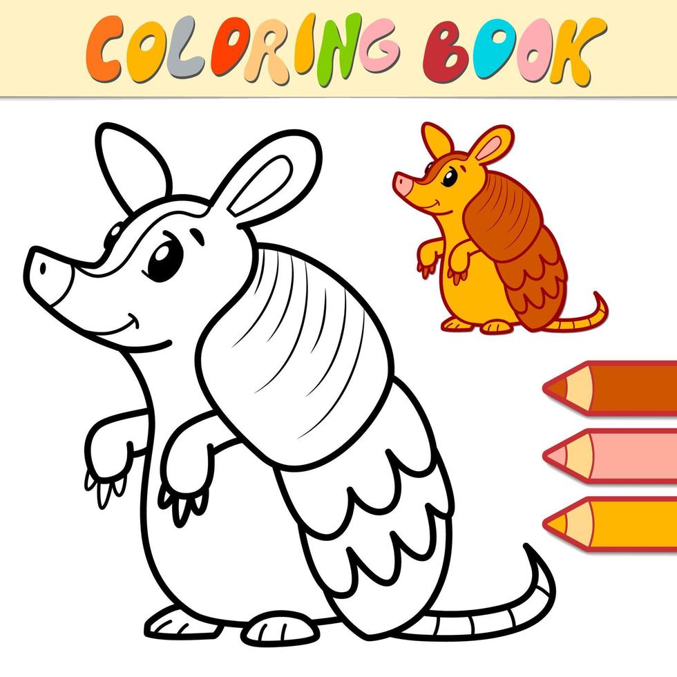 kleurboek of pagina voor kinderen. gordeldier zwart-wit vector
