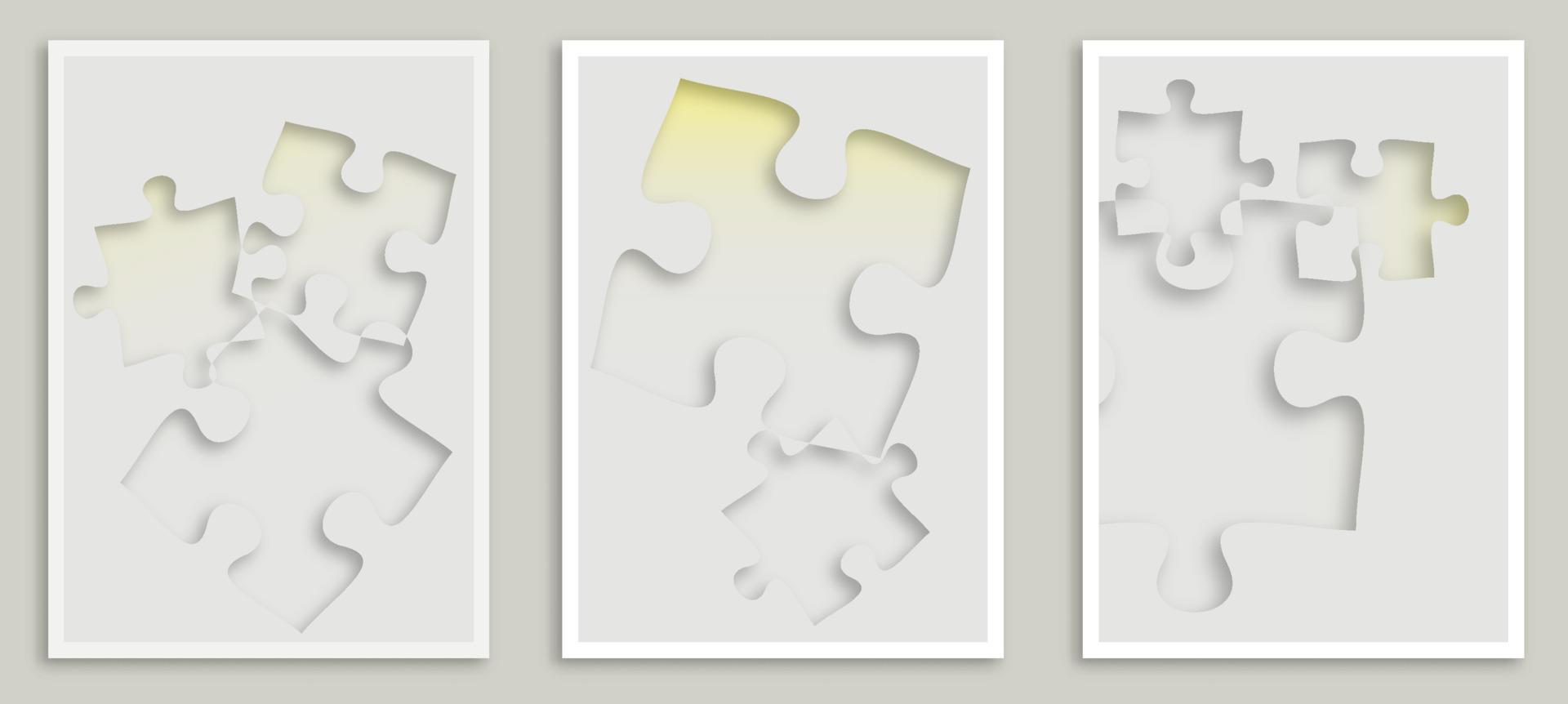 geometrische set illustraties voor interieur met puzzelstukjes. abstract ontwerp om af te drukken, omslag, behang. minimalistische kunst. vector