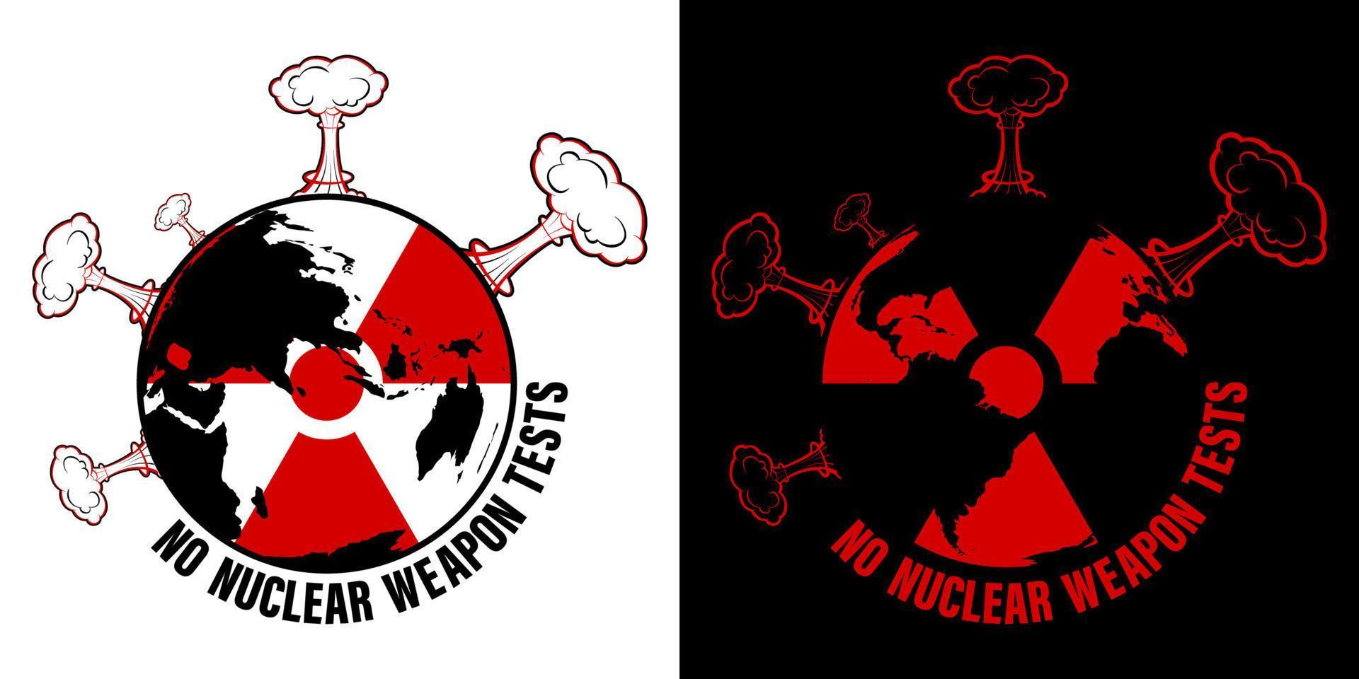 kernwapens testen op de planeet. protesteren tegen het gebruik van massavernietigingswapens. rond logo, print voor het bedrukken van kleding en posters. vector
