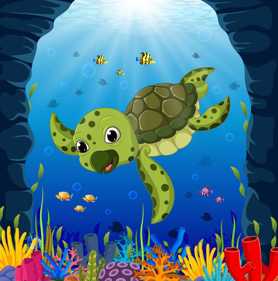cartoon schildpad onderwater vector