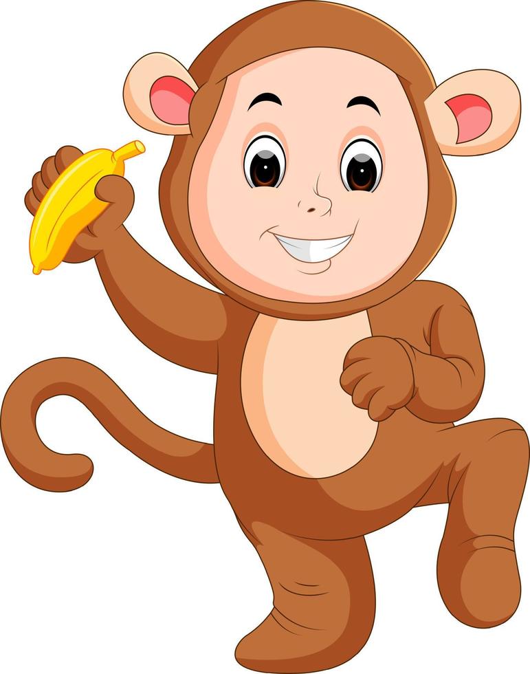 kleine grappige baby die een aappak draagt vector