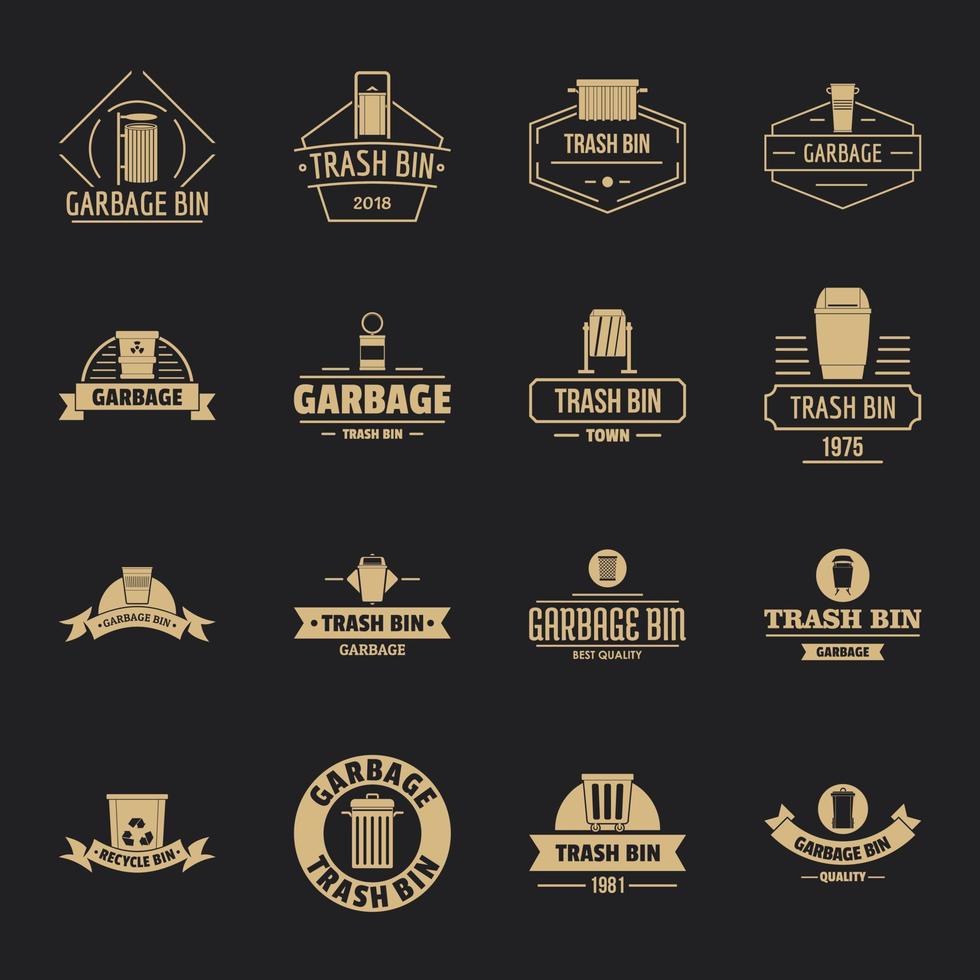 prullenbak logo iconen set, eenvoudige stijl vector