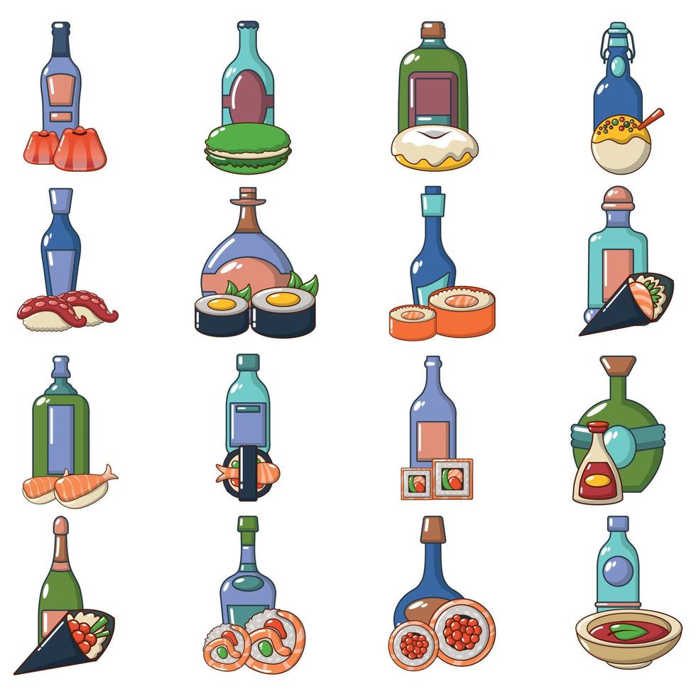 Japanse drank iconen set, cartoon stijl vector