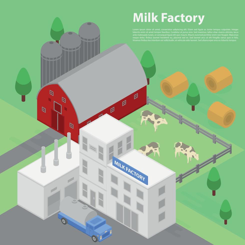 melkfabriek concept achtergrond, isometrische stijl vector