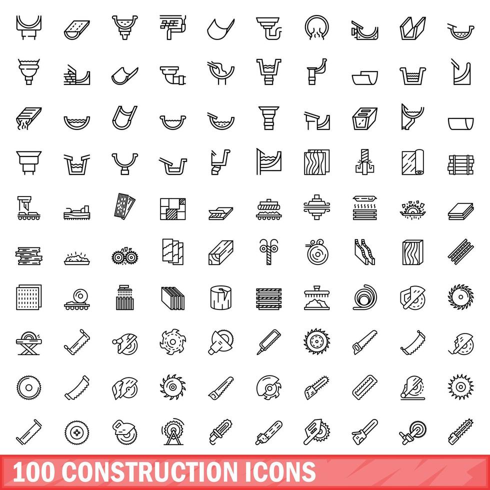 100 bouw iconen set, Kaderstijl vector