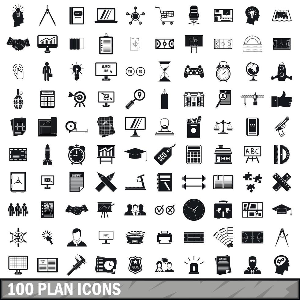 100 plan iconen set, eenvoudige stijl vector