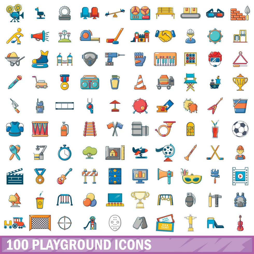 100 speeltuin iconen set, cartoon stijl vector