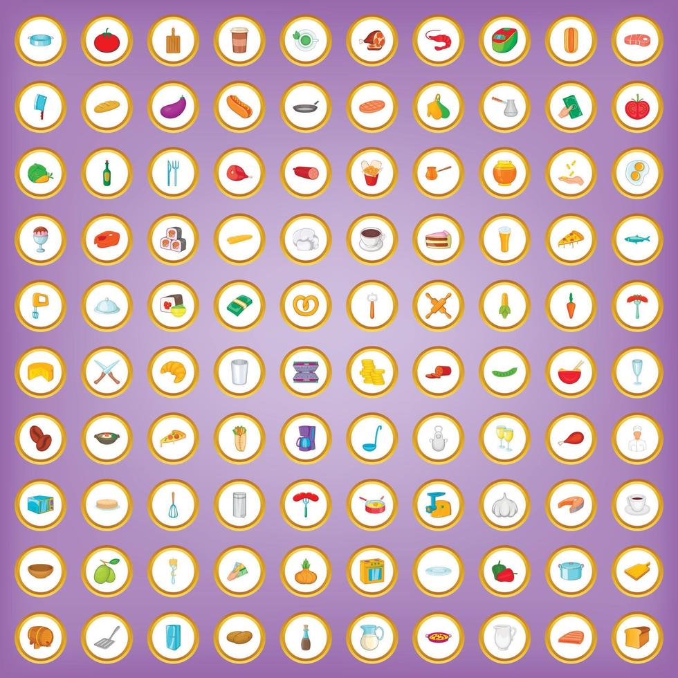 100 kookpictogrammen in cartoonstijl vector