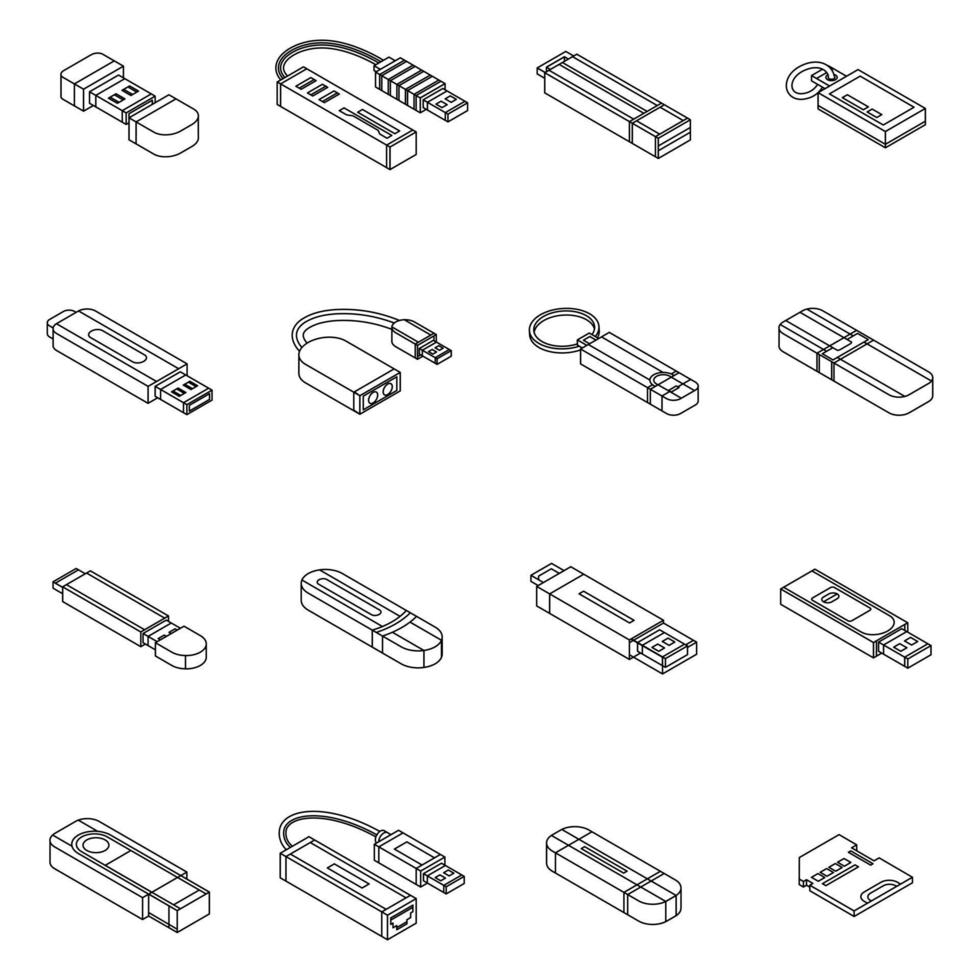 flash drive icon set vector outine