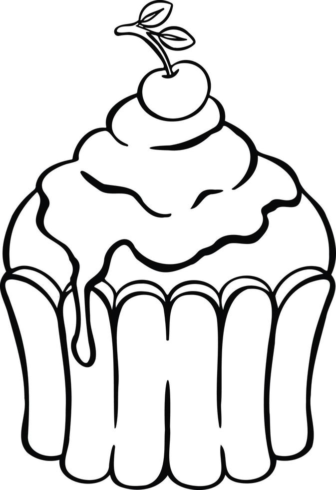 zoet cupcakebroodje, cakedessert, handgetekende illustratie vector