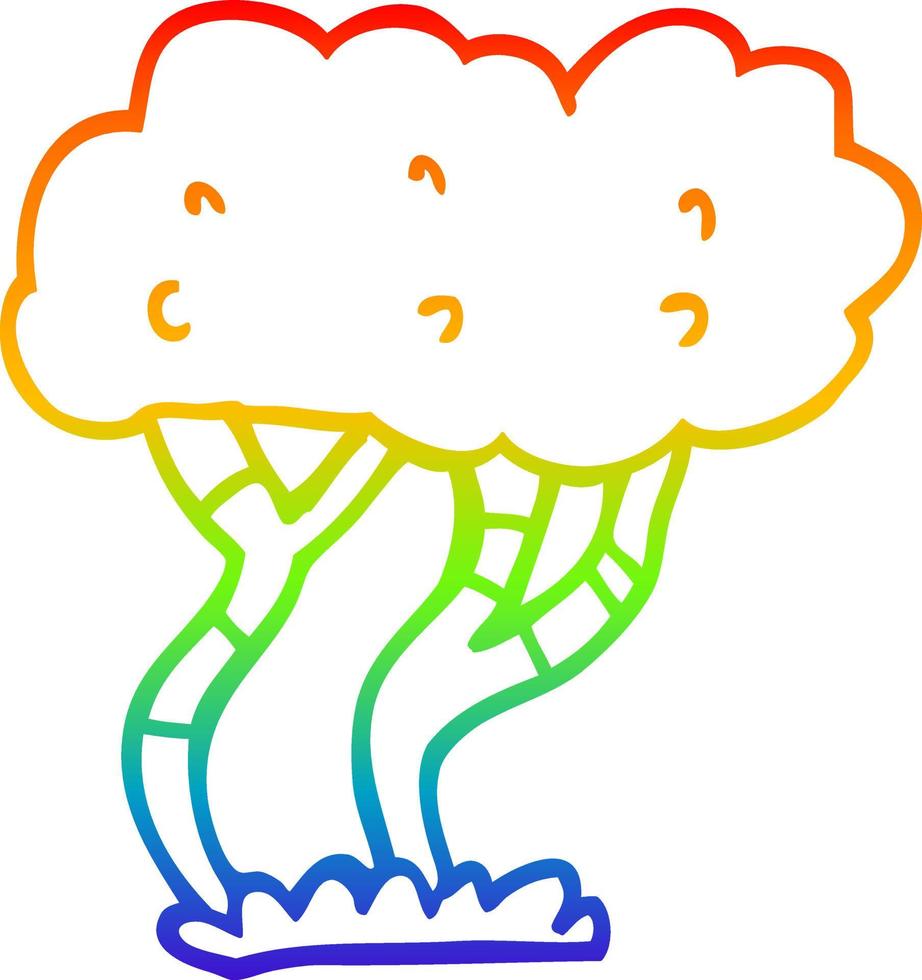 regenboog gradiënt lijntekening cartoon boom vector