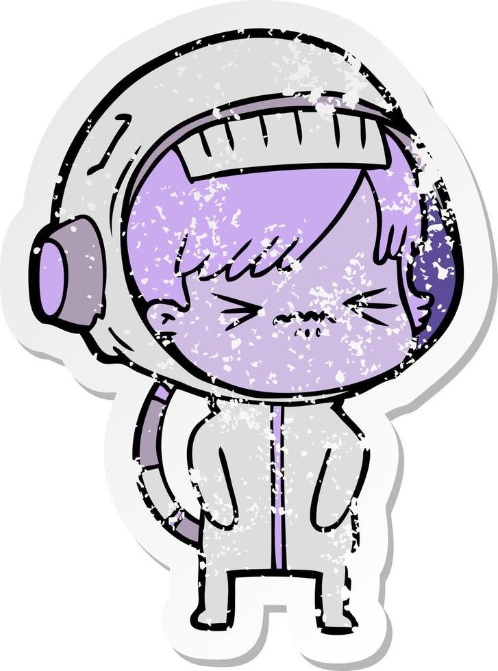 verontruste sticker van een cartoon-astronautvrouw vector