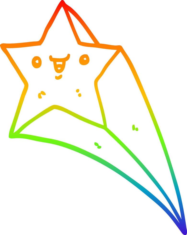 regenbooggradiënt lijntekening cartoon vallende ster vector