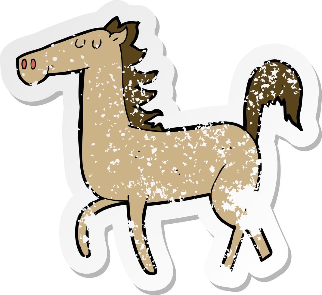 retro noodlijdende sticker van een tekenfilmpaard vector