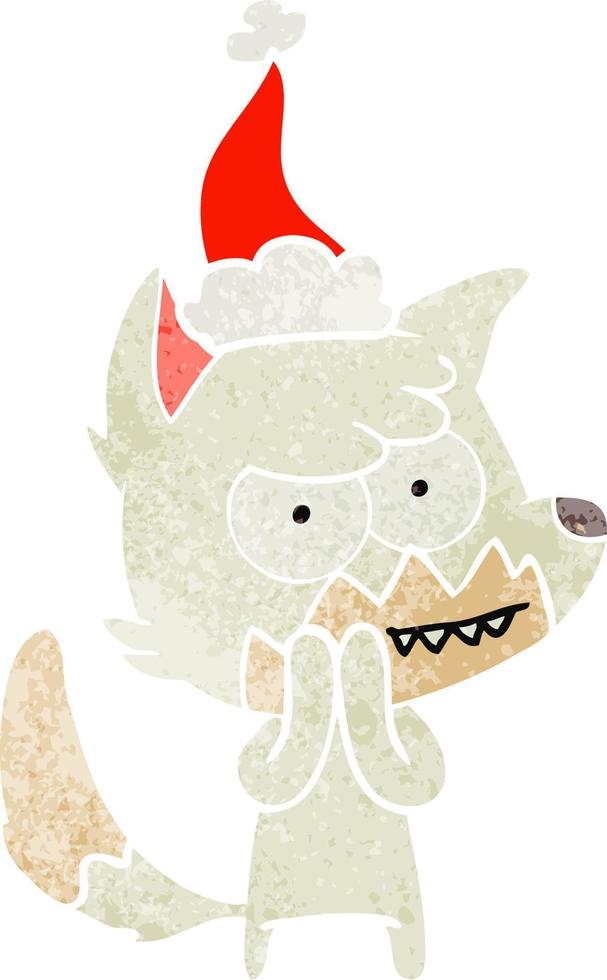 retro cartoon van een grijnzende vos met een kerstmuts vector
