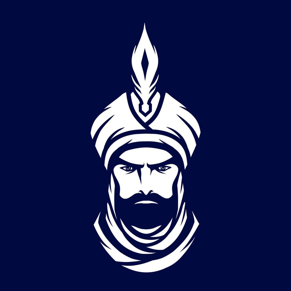 sultan arabische koning logo vector lijn neon art potrait kleurrijk ontwerp met donkere achtergrond. abstracte grafische illustratie. geïsoleerde zwarte achtergrond voor t-shirt