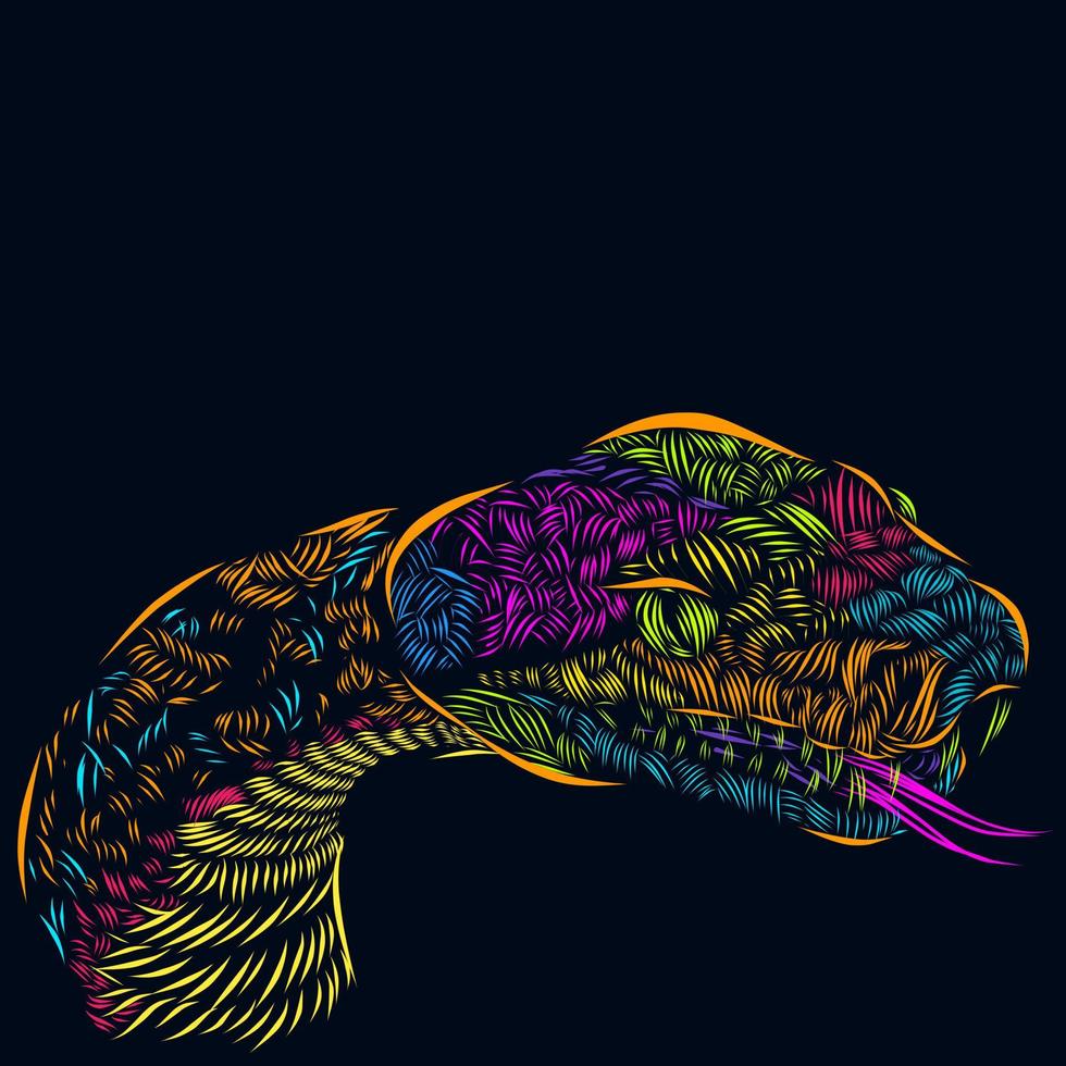 cobra adder slang hoofd lijn popart potrait kleurrijk logo ontwerp met donkere achtergrond vector