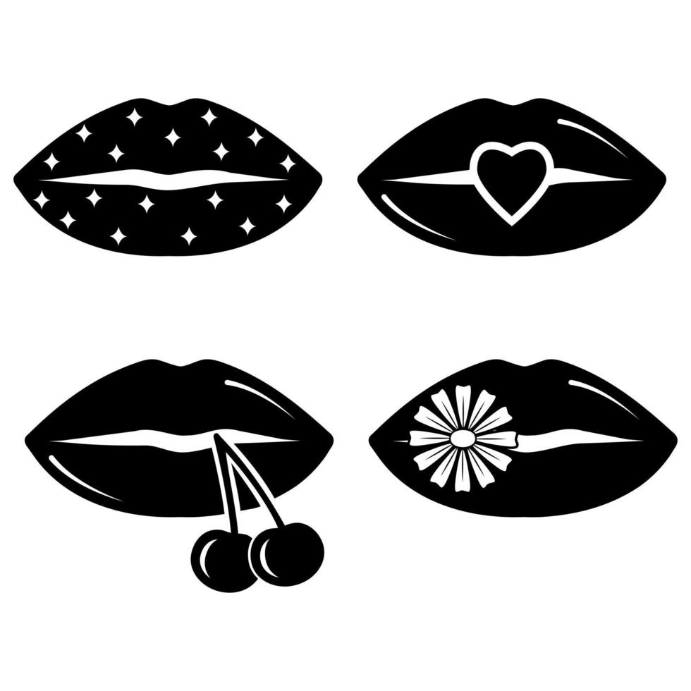 collectie van vrouwen lippen. stencilpictogram, doodle. vectorillustratie van sexy vrouw lippen. glimlach, kus. vector