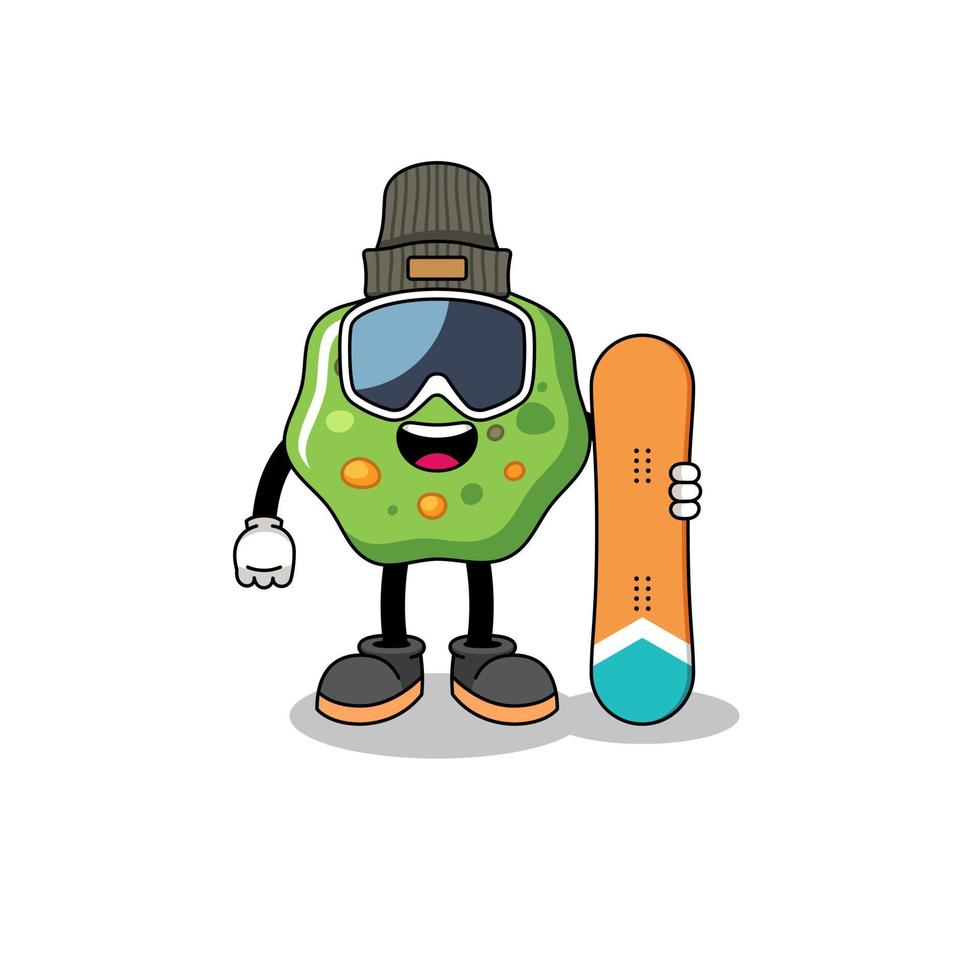 mascotte cartoon van kots snowboard speler vector