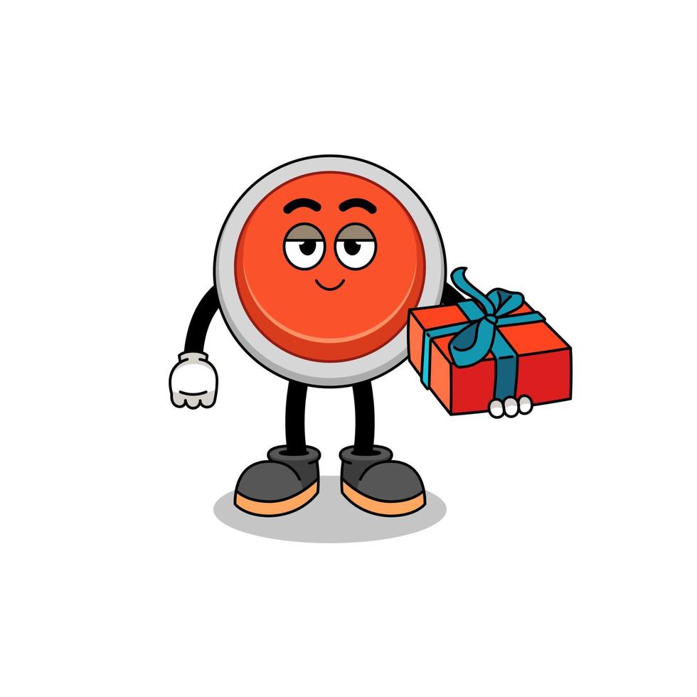 noodknop mascotte illustratie een geschenk geven vector