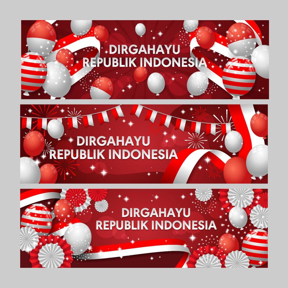 set van realistische banners voor de viering van de onafhankelijkheidsdag van Indonesië vector