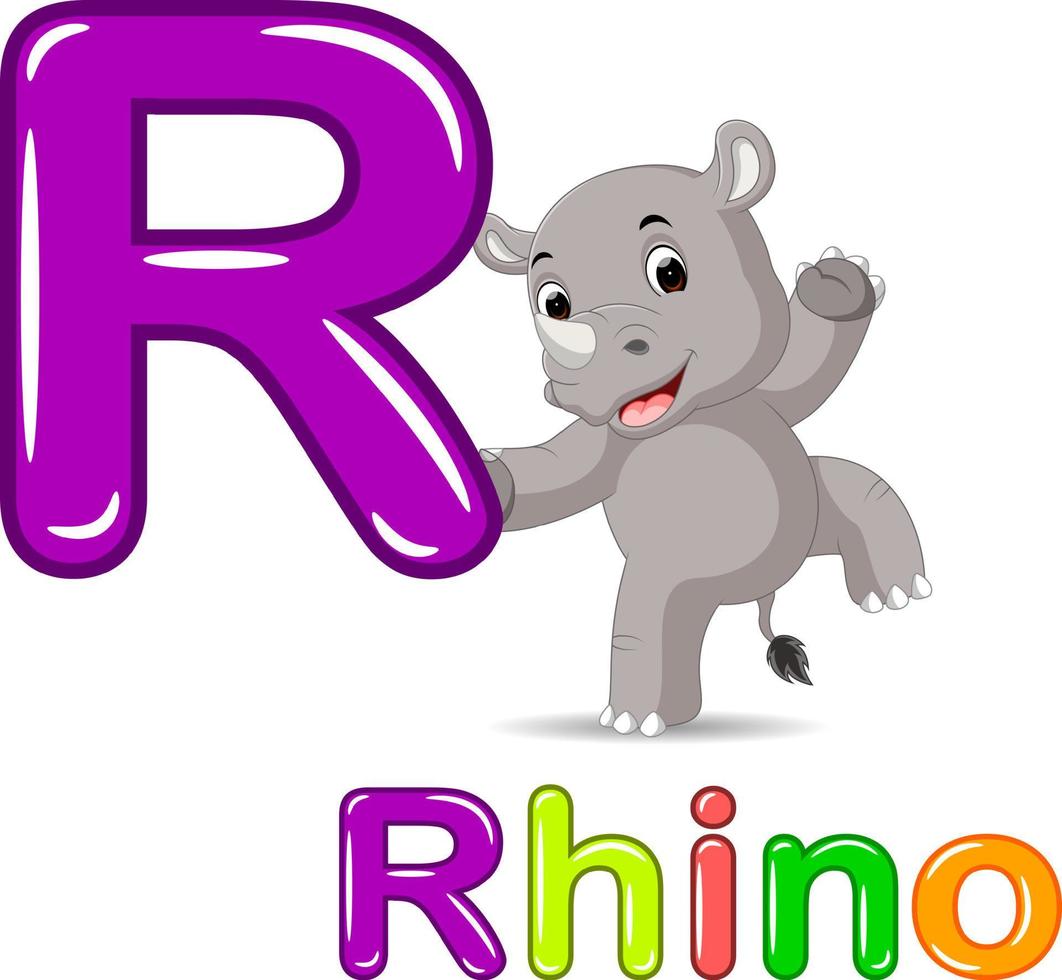 dieren alfabet r is voor neushoorn vector