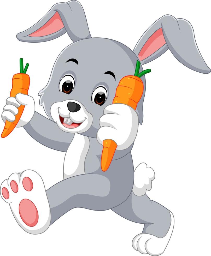 cartoon gelukkig konijn met wortel vector