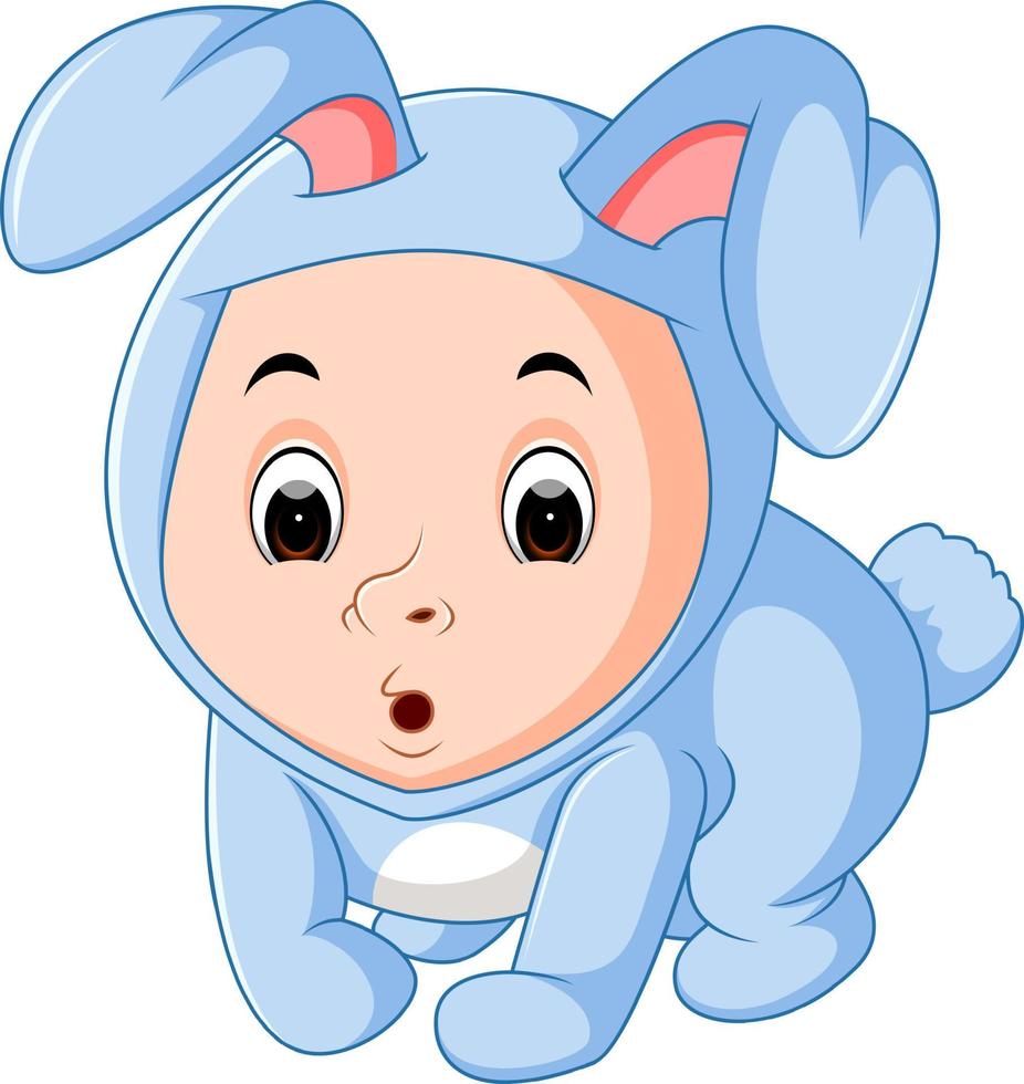 kleine grappige baby die konijnenpak draagt vector
