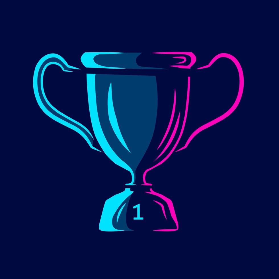 trofee cup popart logo. kampioenen kleurrijk ontwerp met donkere achtergrond. abstracte vectorillustratie. geïsoleerde zwarte achtergrond voor t-shirt, poster, kleding, merch, kleding, badgeontwerp vector