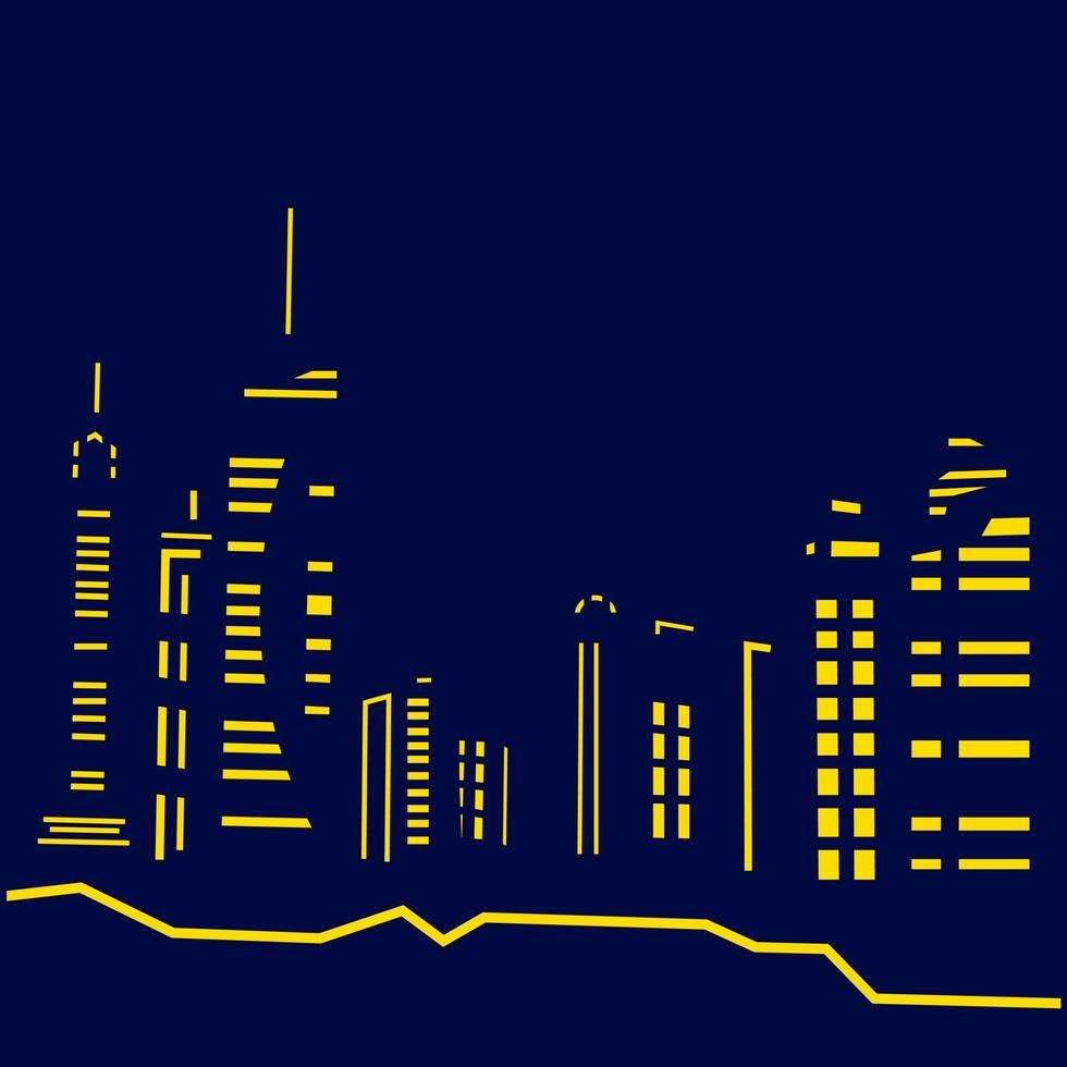 stad stad nachtverlichting lijn kunst design skyline met gebouwen, torens. stadsgezicht gloeiende neon, architectuur vectorillustratie. vector