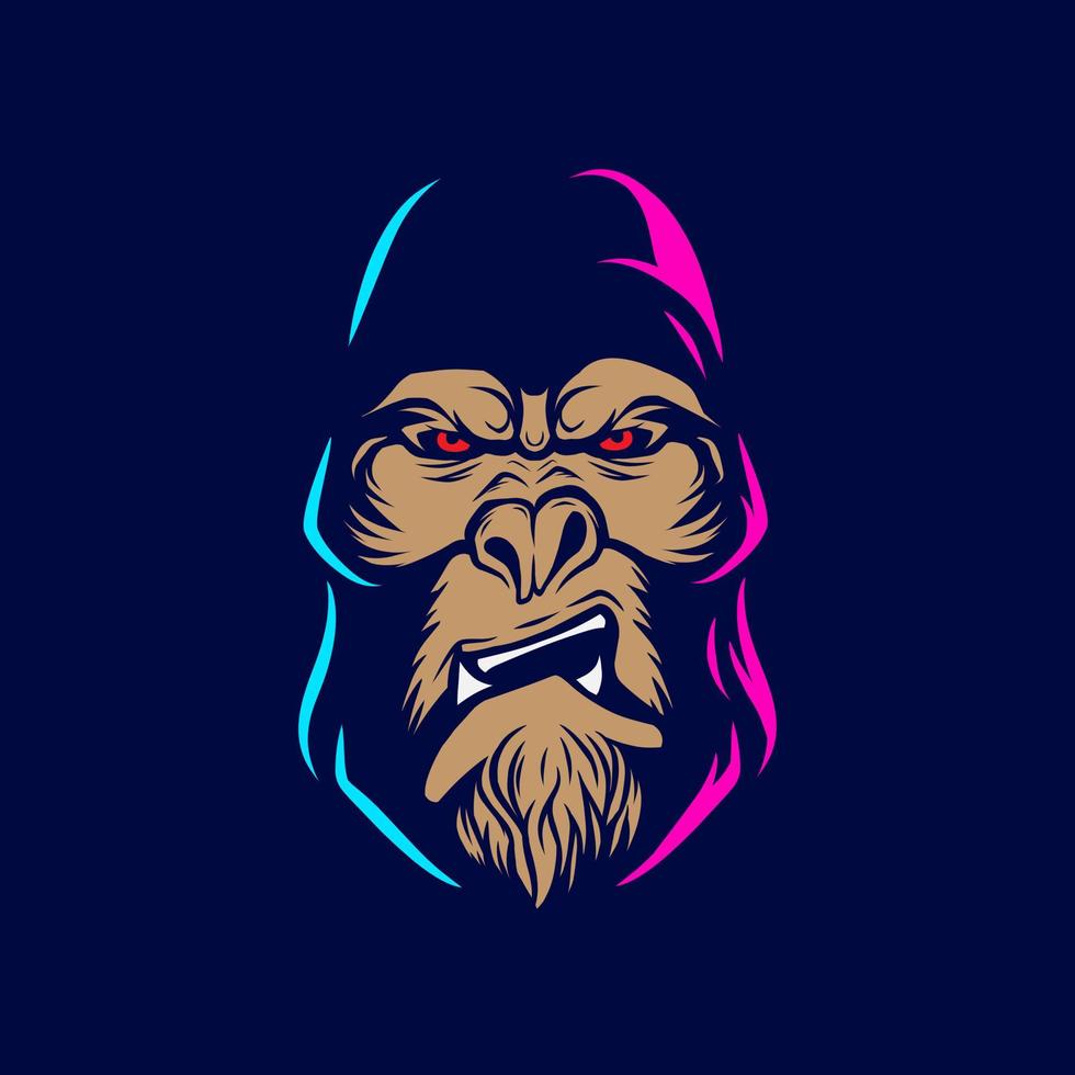 aap gorilla boos gezicht lijn popart logo. kleurrijk ontwerp met donkere achtergrond. abstracte vectorillustratie. geïsoleerde zwarte achtergrond voor t-shirt, poster, kleding, merch, kleding, badgeontwerp vector