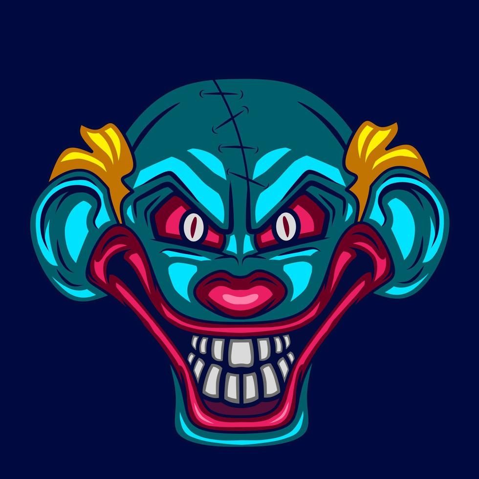 clown zombie kunst potrait logo kleurrijk ontwerp met donkere achtergrond. abstracte vectorillustratie. geïsoleerde zwarte achtergrond voor t-shirt, poster, kleding, merch, kleding, badgeontwerp vector