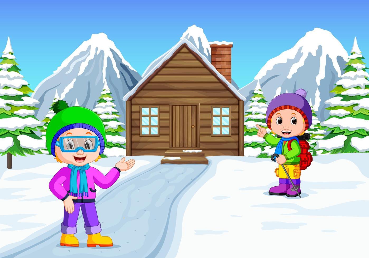 in de winter spelen kinderen heel vrolijk in de sneeuw vector